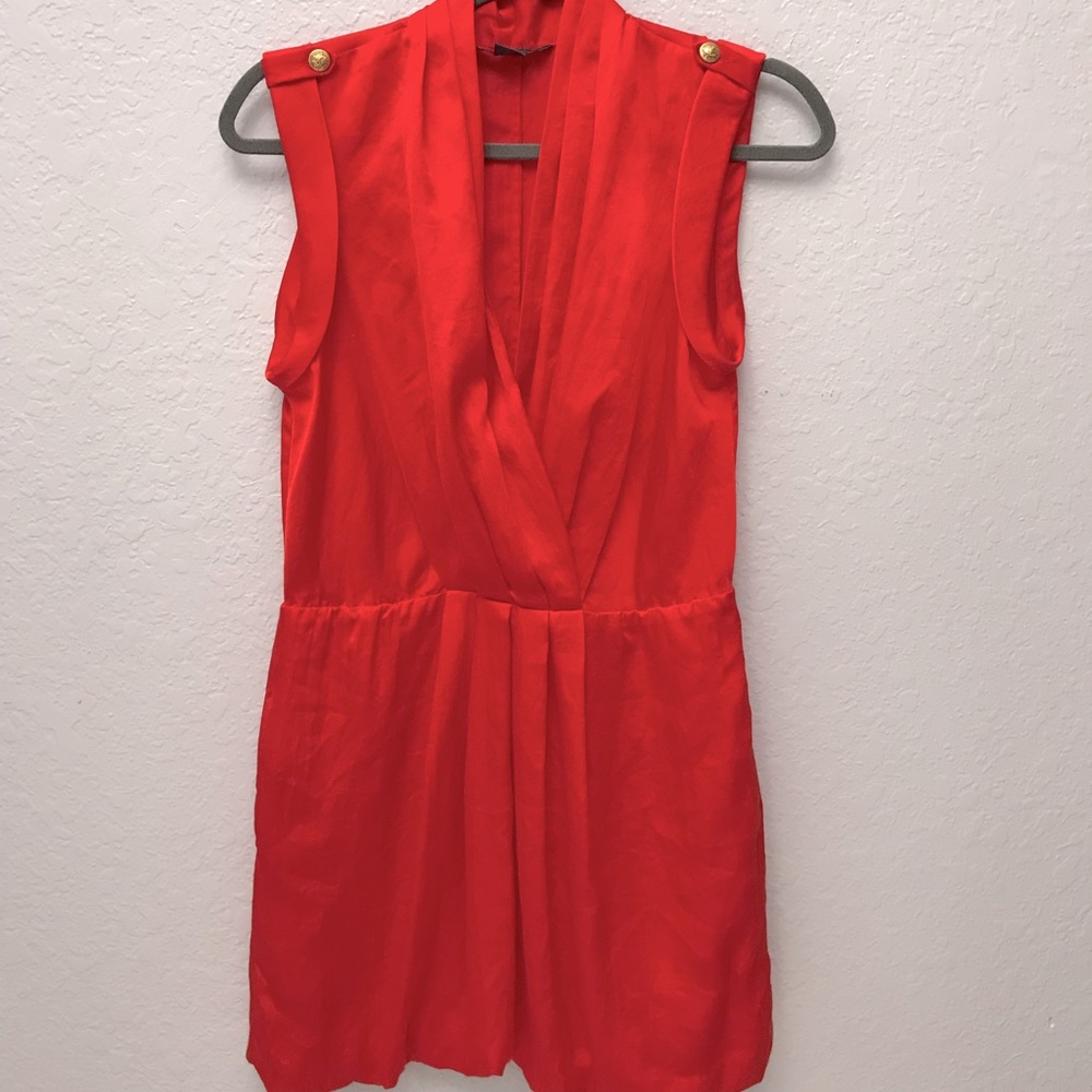 Armani Exchange Red Bubble Skirt Dress with Gold buttons, w/o original belt